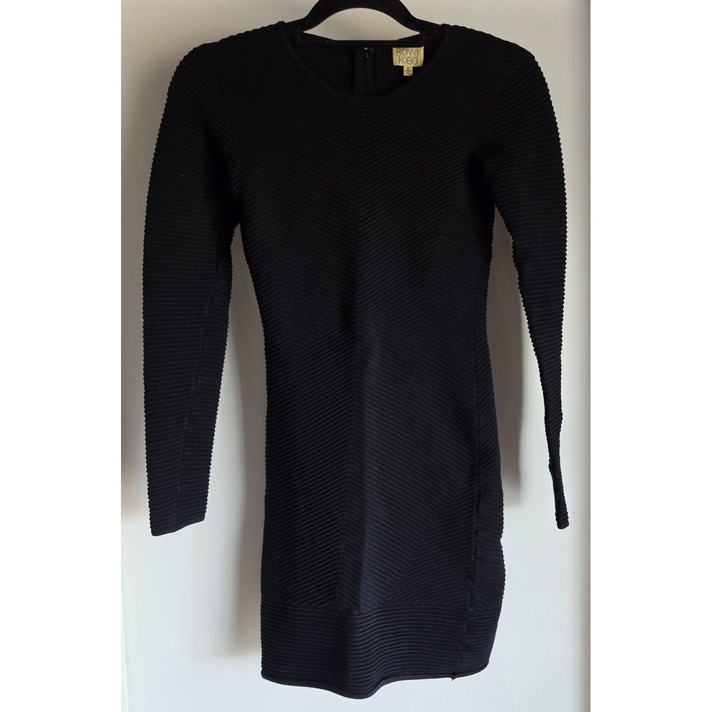 Torn by Ronny Kobo Striped Bodycon Dress Size S Black Long Sleeve Mini